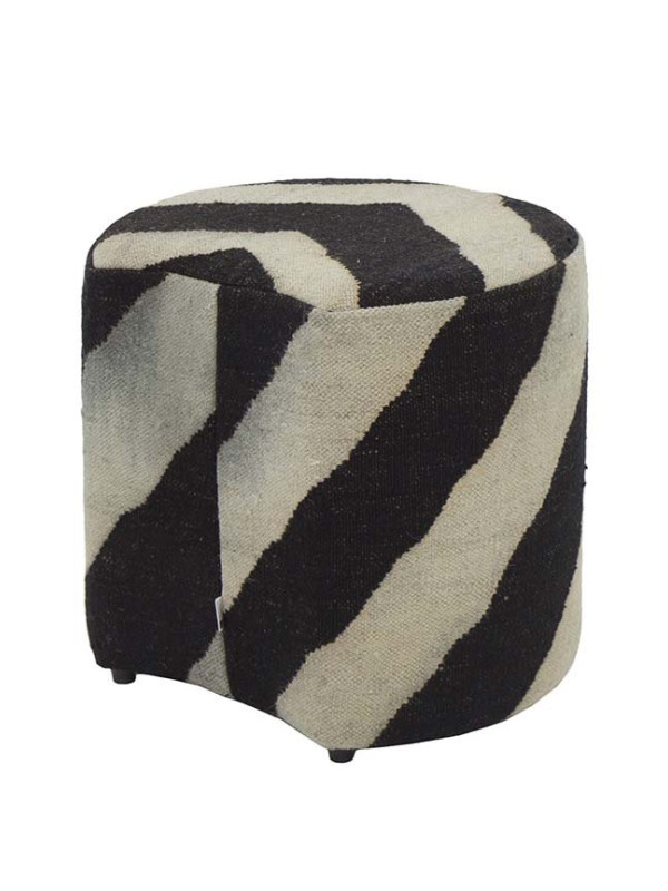 PUFF TAMBORIM PETALA KILIM ZEBRA BLACK 3 - 40X40X45